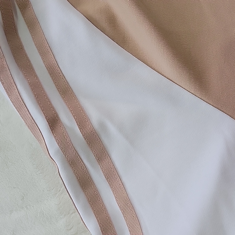 👅 ADIDAS OVERSIZED COLORBLOCK CREAM BEIGE TAN WHITE STRIPE CUTE CROP T SHIRT - Picture 7 of 8